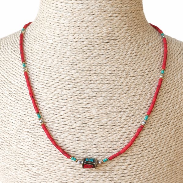 Collier Népalais en Pierre Extra-Fine - Perle Tribale Corail
