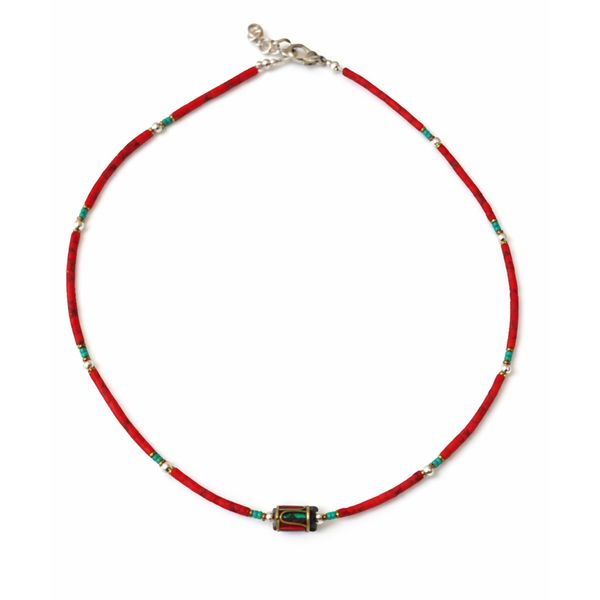Collier Népalais en Pierre Extra-Fine - Perle Tribale Corail