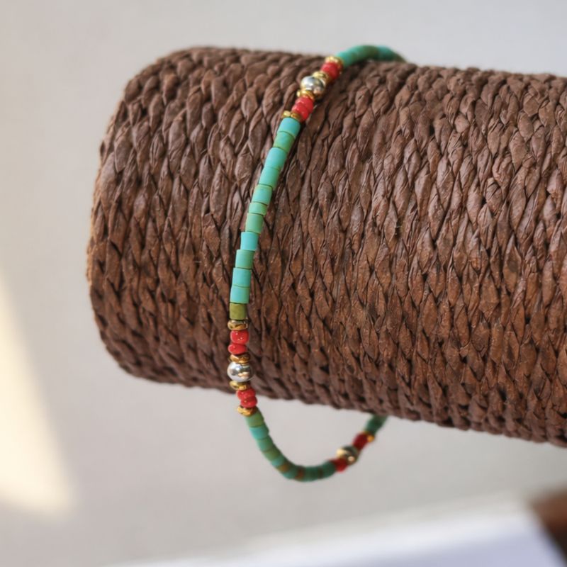 Bracelet Népalais en Pierre Extra-Fine - Turquoise & Pierre