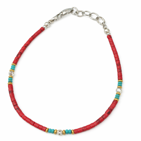 Bracelet Népalais en Pierre Extra-Fine - Perle Tribale en Corail
