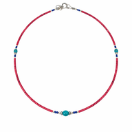 Collier Népalais Pierre Extra-Fine - Corail Rose & Perles Turquoise
