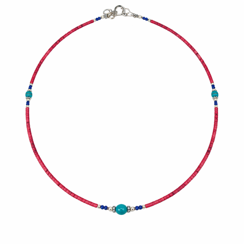 Collier Népalais Pierre Extra-Fine - Corail Rose & Perles Turquoise