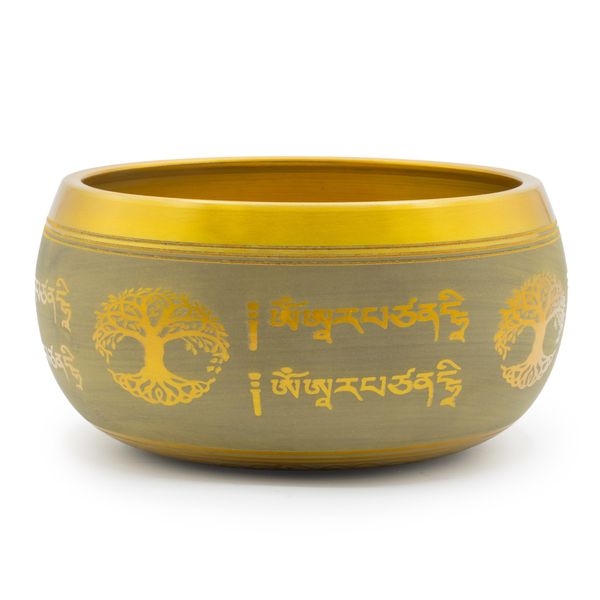 Grand bol chantant en aluminium - Bouddha Arbre de Vie - Couleur cuivre (19 cm)