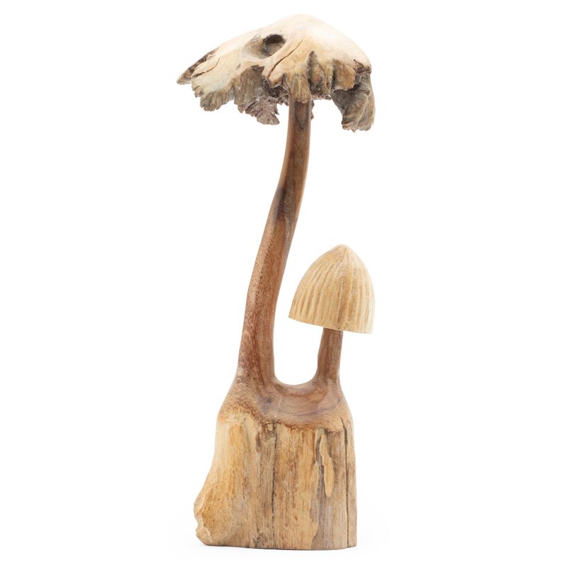 Sculpture Artisanale en Bois Parasite – Duo de Champignons