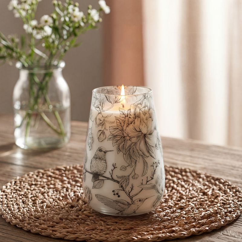 Bougie Illustrée en Verre – Collection Dessinée par la Flamme – Grand Modèle