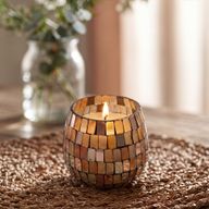 Bougie en Verre Mosaïque Ambre – Petit Modèle