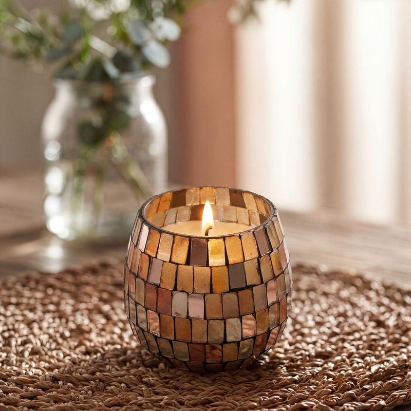 Bougie en Verre Mosaïque Ambre – Petit Modèle