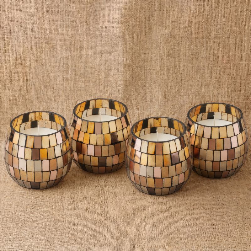 Bougie en Verre Mosaïque Ambre – Petit Modèle
