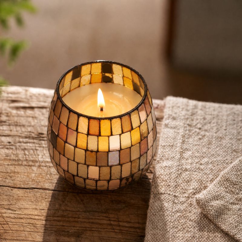 Bougie en Verre Mosaïque Ambre – Petit Modèle