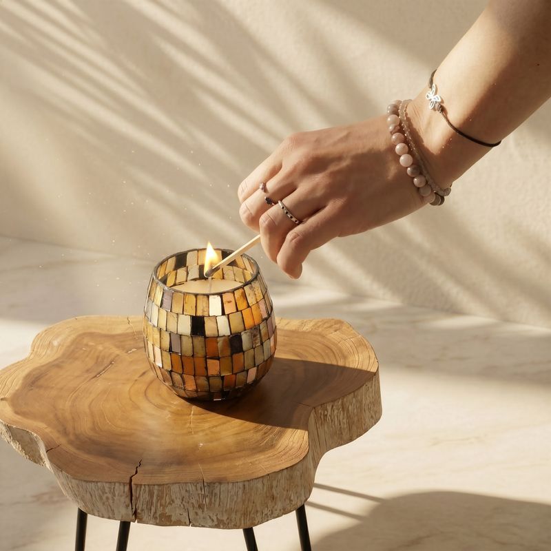 Bougie en Verre Mosaïque Ambre – Petit Modèle