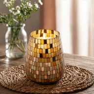 Bougie en Verre Mosaïque Ambre – Grand Modèle