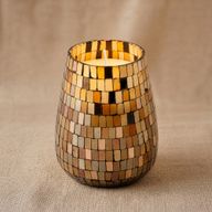Bougie en Verre Mosaïque Ambre – Grand Modèle