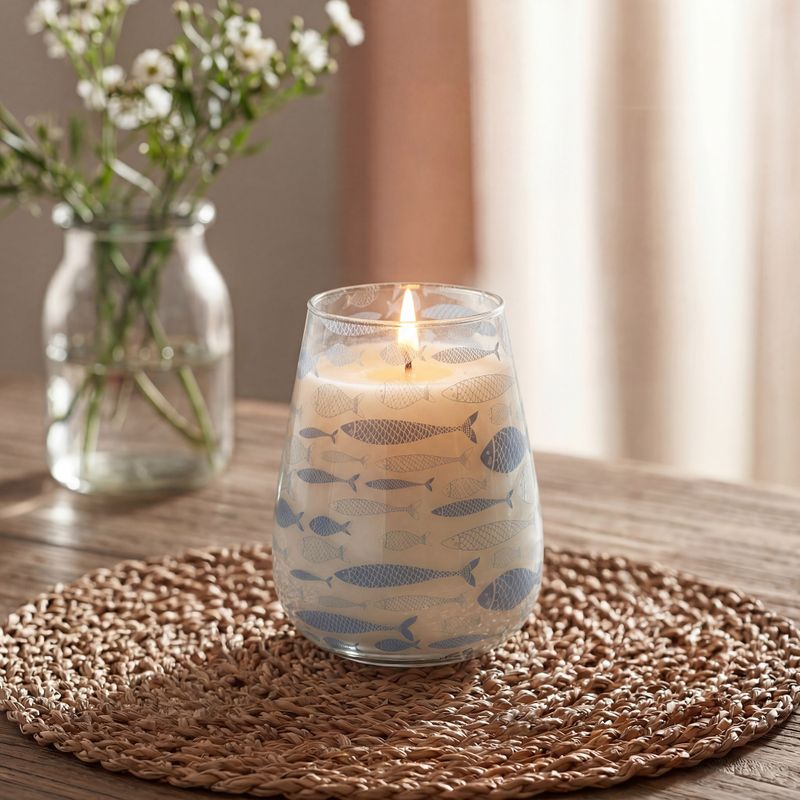 Bougie en Verre Motif Poissons – Grand Modèle