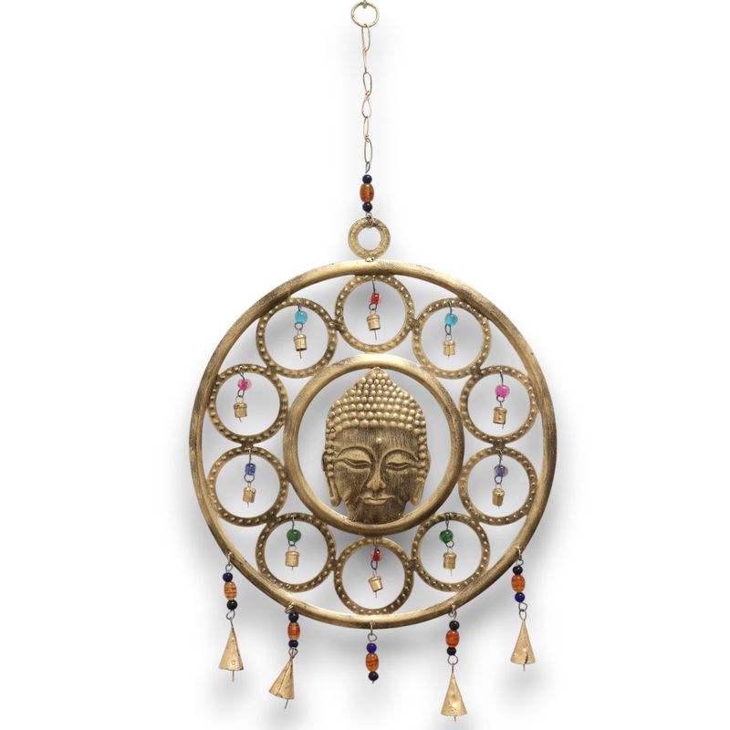 Carillons Indiens - Grand Bouddha Visage 15 Carillons à Cloche - 36 cm