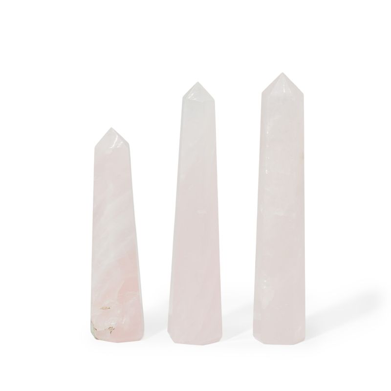 Pointes obélisques à six faces en pierre gemme, environ 11 cm - quartz rose