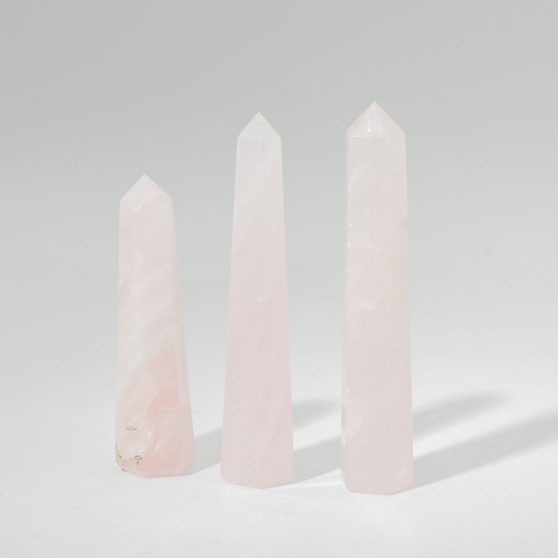 Pointes obélisques à six faces en pierre gemme, environ 11 cm - quartz rose
