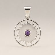 Pendentifs dévotionnels indiens - Plaqué argent (cordon de 45 cm) - Améthyste Sun Worship