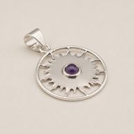 Pendentifs dévotionnels indiens - Plaqué argent (cordon de 45 cm) - Améthyste Sun Worship