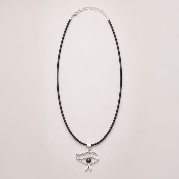 Pendentifs dévotionnels indiens - Plaqué argent (cordon de 45 cm) - Œil de Cléopâtre - iolite