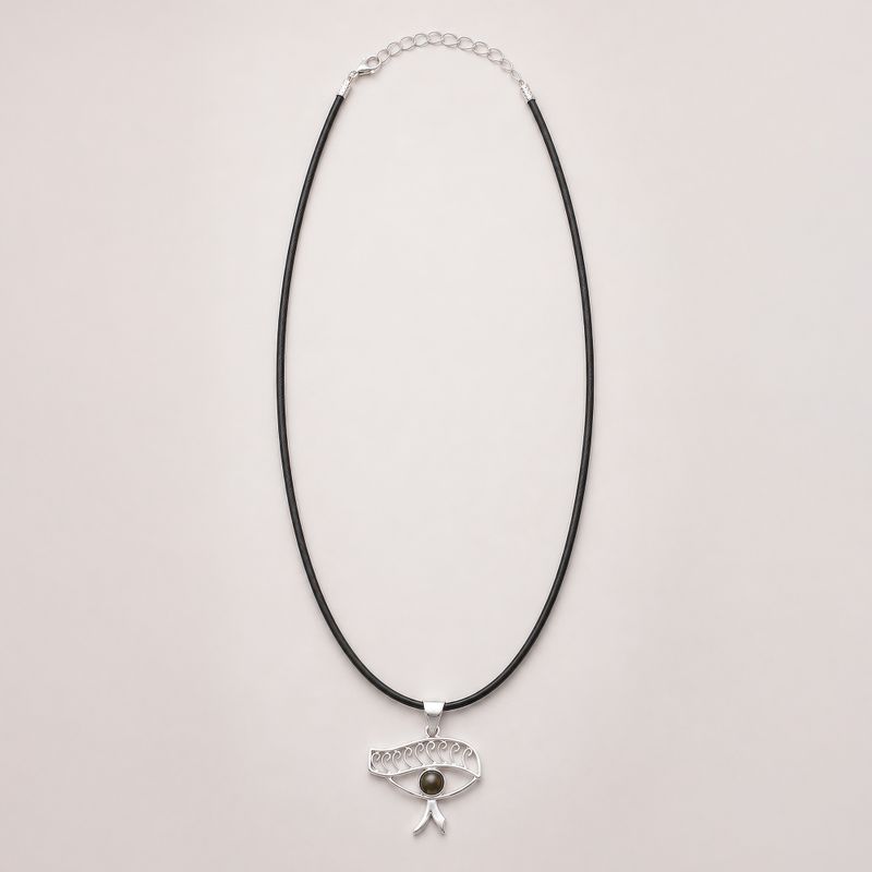 Pendentifs dévotionnels indiens - Plaqué argent (cordon de 45 cm) - Œil de Cléopâtre - iolite