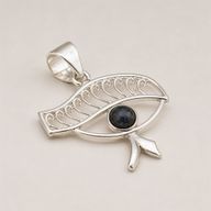 Pendentifs dévotionnels indiens - Plaqué argent (cordon de 45 cm) - Œil de Cléopâtre - iolite