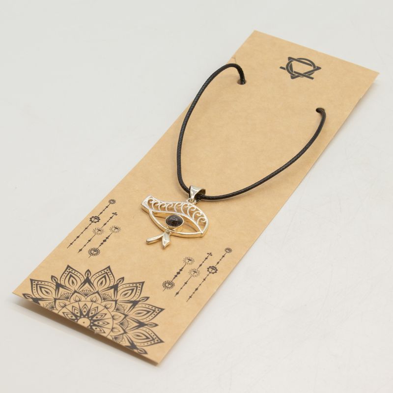 Pendentifs dévotionnels indiens - Plaqué argent (cordon de 45 cm) - Œil de Cléopâtre - iolite