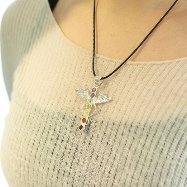 Pendentifs dévotionnels indiens - plaqué argent (cordon de 45 cm) - Chakra angélique