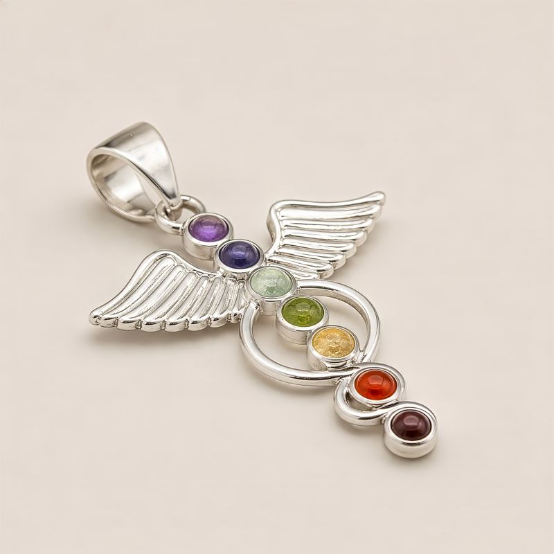 Pendentifs dévotionnels indiens - plaqué argent (cordon de 45 cm) - Chakra angélique