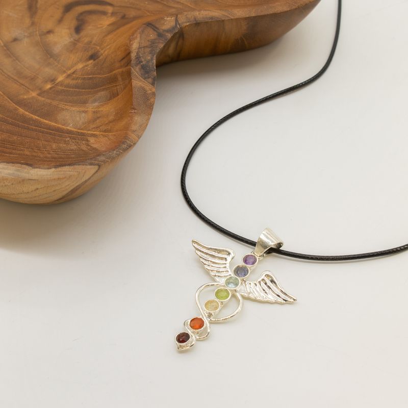 Pendentifs dévotionnels indiens - plaqué argent (cordon de 45 cm) - Chakra angélique