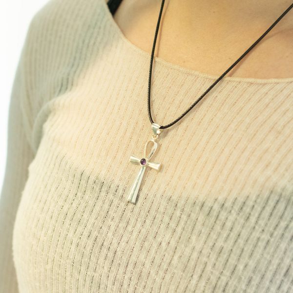 Pendentifs dévotionnels indiens - Plaqué argent (cordon de 45 cm) - Symbole Ankh de la vie éternelle