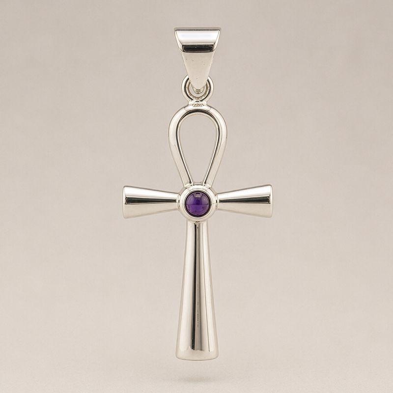 Pendentifs dévotionnels indiens - Plaqué argent (cordon de 45 cm) - Symbole Ankh de la vie éternelle