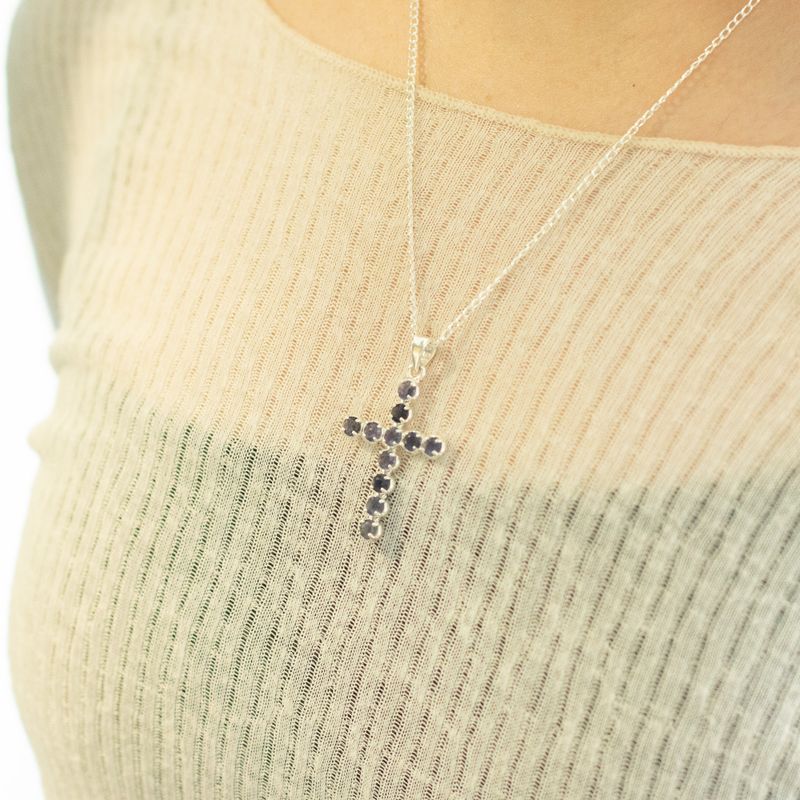 Pendentifs dévotionnels indiens - Plaqué argent (chaîne de 45 cm) - Crucifix Ionite