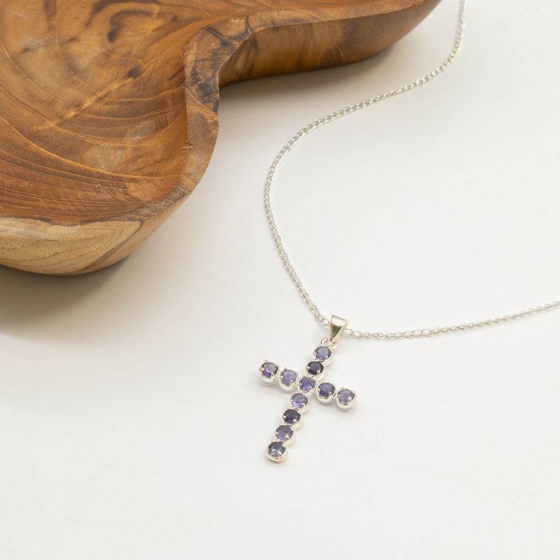 Pendentifs dévotionnels indiens - Plaqué argent (chaîne de 45 cm) - Crucifix Ionite