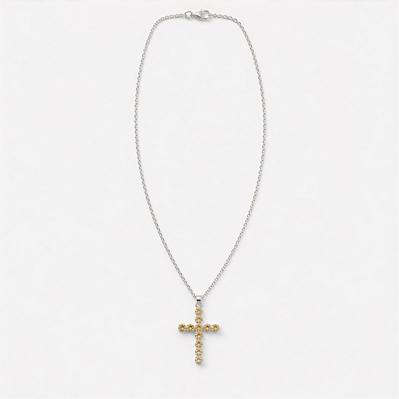 Pendentifs dévotionnels indiens - Plaqué argent (chaîne de 45 cm) - Croix en citrine