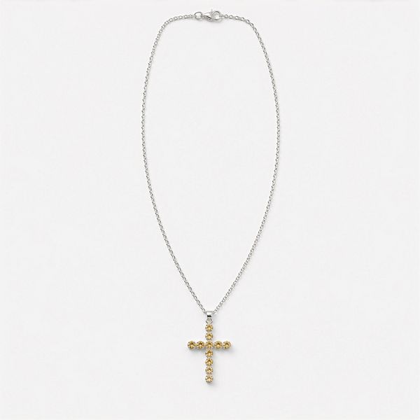 Pendentifs dévotionnels indiens - Plaqué argent (chaîne de 45 cm) - Croix en citrine