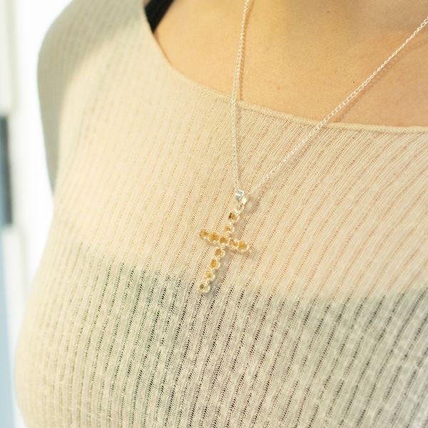 Pendentifs dévotionnels indiens - Plaqué argent (chaîne de 45 cm) - Croix en citrine