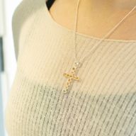 Pendentifs dévotionnels indiens - Plaqué argent (chaîne de 45 cm) - Croix en citrine
