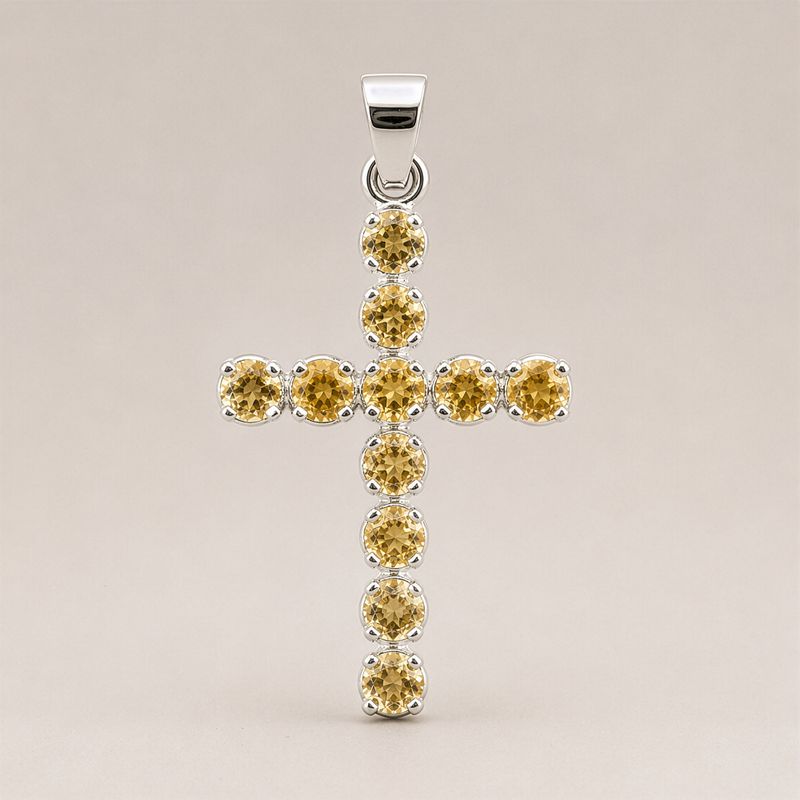 Pendentifs dévotionnels indiens - Plaqué argent (chaîne de 45 cm) - Croix en citrine