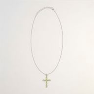 Pendentifs dévotionnels indiens - plaqué argent (chaîne de 45 cm) - crucifix en péridot