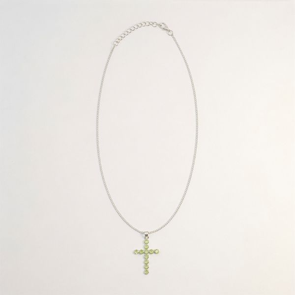 Pendentifs dévotionnels indiens - plaqué argent (chaîne de 45 cm) - crucifix en péridot