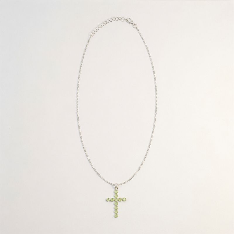 Pendentifs dévotionnels indiens - plaqué argent (chaîne de 45 cm) - crucifix en péridot