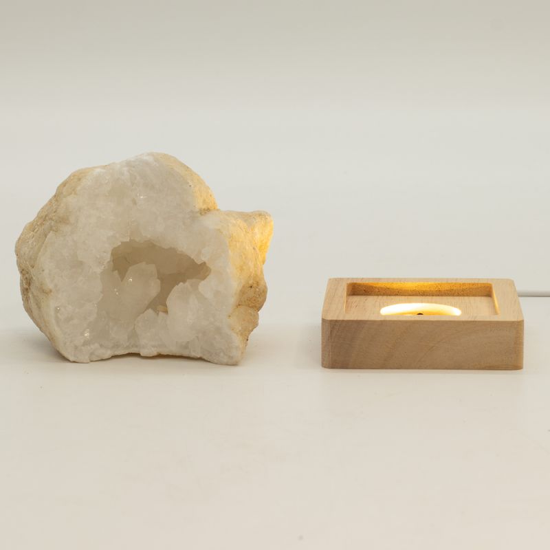 Socle LED USB Carré en Bois 8 cm – Blanc Froid/Chaud/Jour