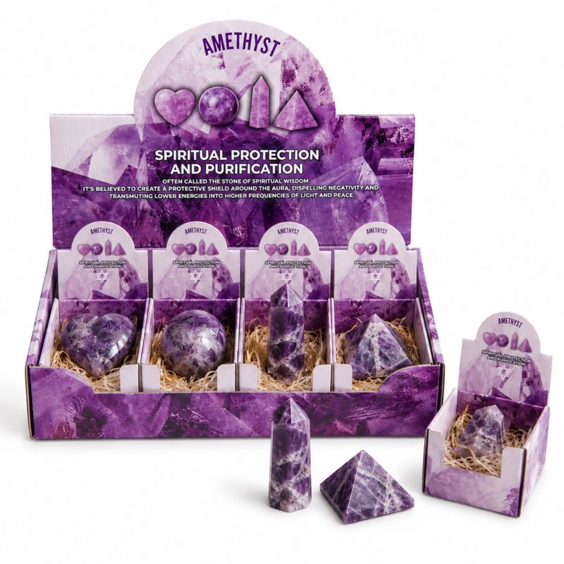Gemmes Assorties en Présentoir Prêt à la Vente – Améthyste