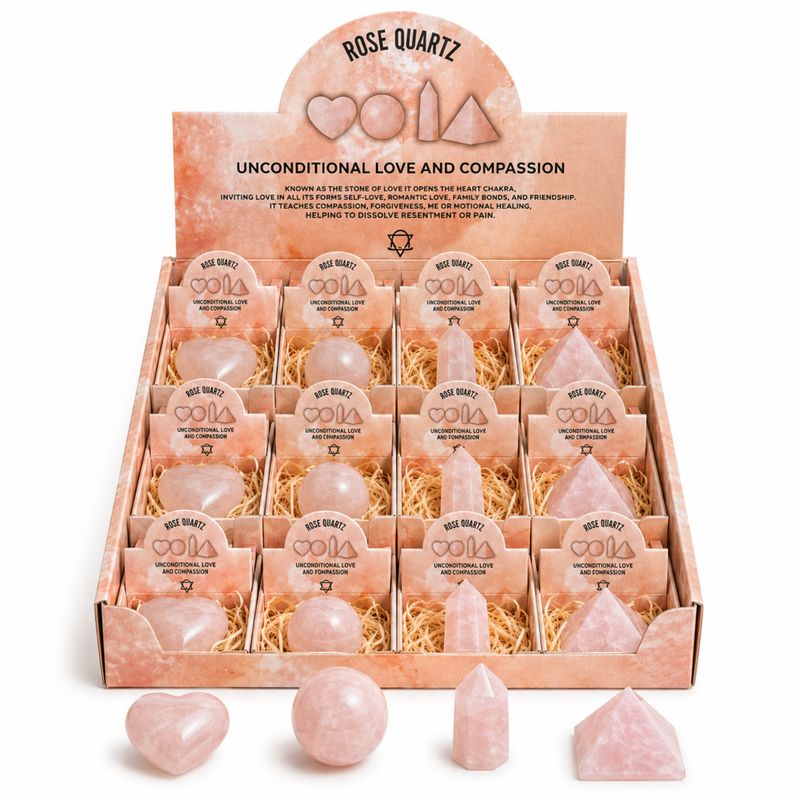 Gemmes Assorties en Présentoir Prêt à la Vente – Quartz Rose