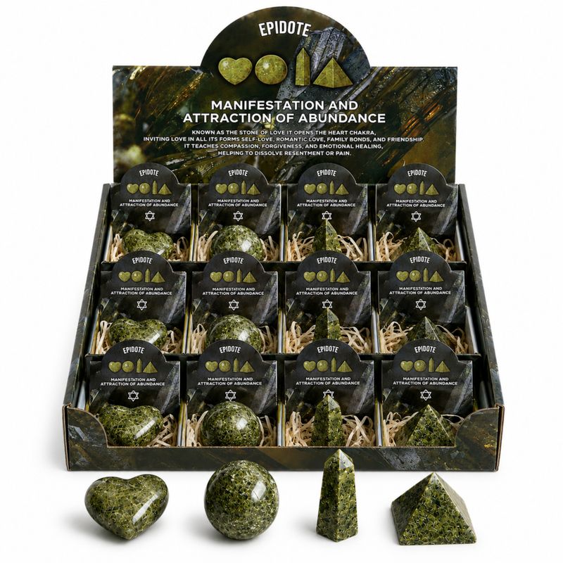 Gemmes Assorties en Présentoir Prêt à la Vente – Épidote