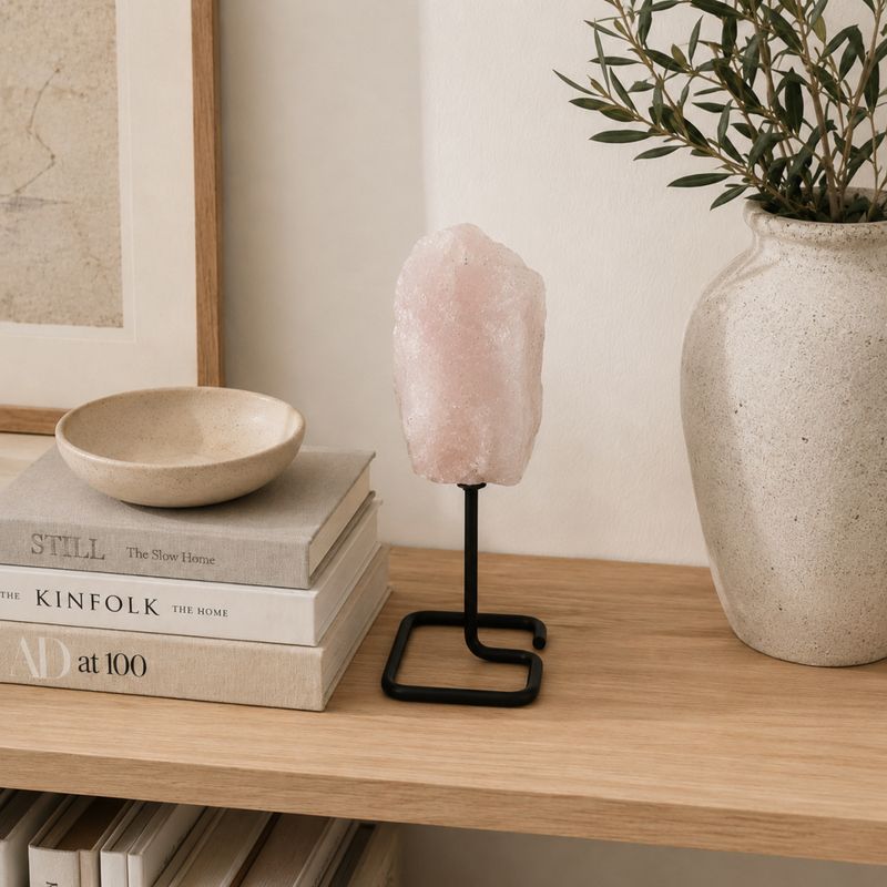 Spécimen de Quartz Rose sur Socle Métallique