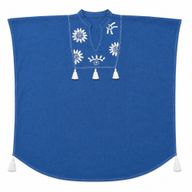Nomad Sari dans la collection Méditerranée - Kaftan - bleu avec broderie crème et franges
