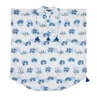 Nomad Sari sur la Med Collection - Kaftan - Crème avec broderie bleue et pompons