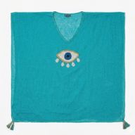 Nomad Sari - Collection On the Med - Kaftan - Turquoise avec Or et Blanc, Grand Œil Porte-Bonheur