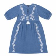 (M-L) Nomad Sari On the Med Collection - Robe - bleu grisâtre avec broderie et frange